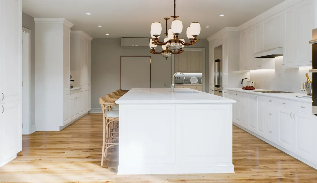 Modern fitted kitchen with built-in appliances