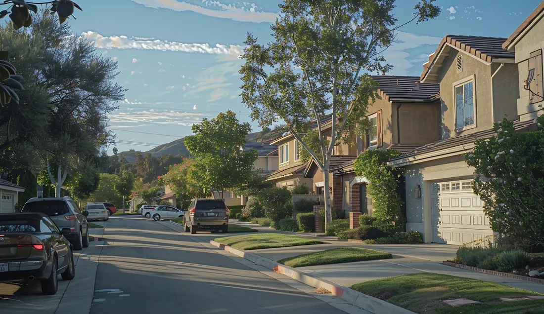 Residential street of family homes in Danville, CA