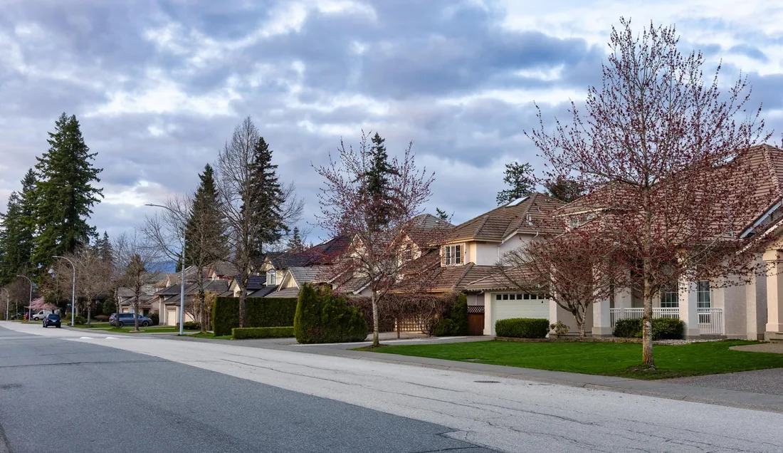 Residential street of family homes in Orinda, CA